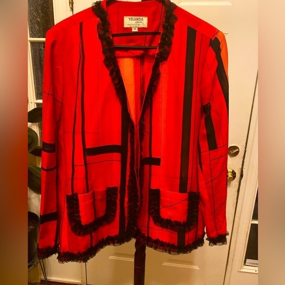 VINTAGE YOLANDA LORENTE HAND PAINTED SULK BLAZER SIZE 1X